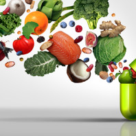 fruit vegetables nuts nutrients, and beans inside a nutrient pill