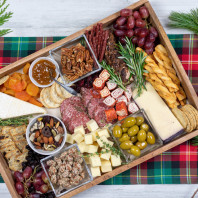 Top view of charcuterie board for holiday party